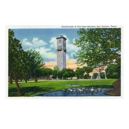 San Antonio, Tx - Exterior View of the Clock Tower from the Fort Sam Houston Quadrangle, c.1944 Print Wall Art By Lantern