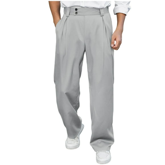 StSilkitty Men's Pleated Dress Pants Lightweight Expandable Waist Suit Pant Solid Color Casual Business Trousers with Pocket