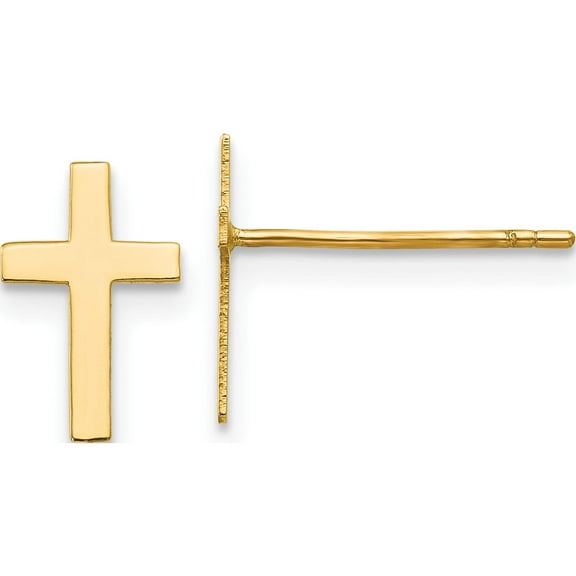 14K Yellow Gold Polished Cross Earrings (10 X 7) Made In United States rel172