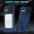 thumbnail image 5 of Case for iPhone 16, with Sliding Camera Cover, with Rotating Finger Ring Holder Magnetic Bracket Hybrid Hand Grip Protective Shockproof Phone Case Cover for iPhone 16 - Royalblue, 5 of 10