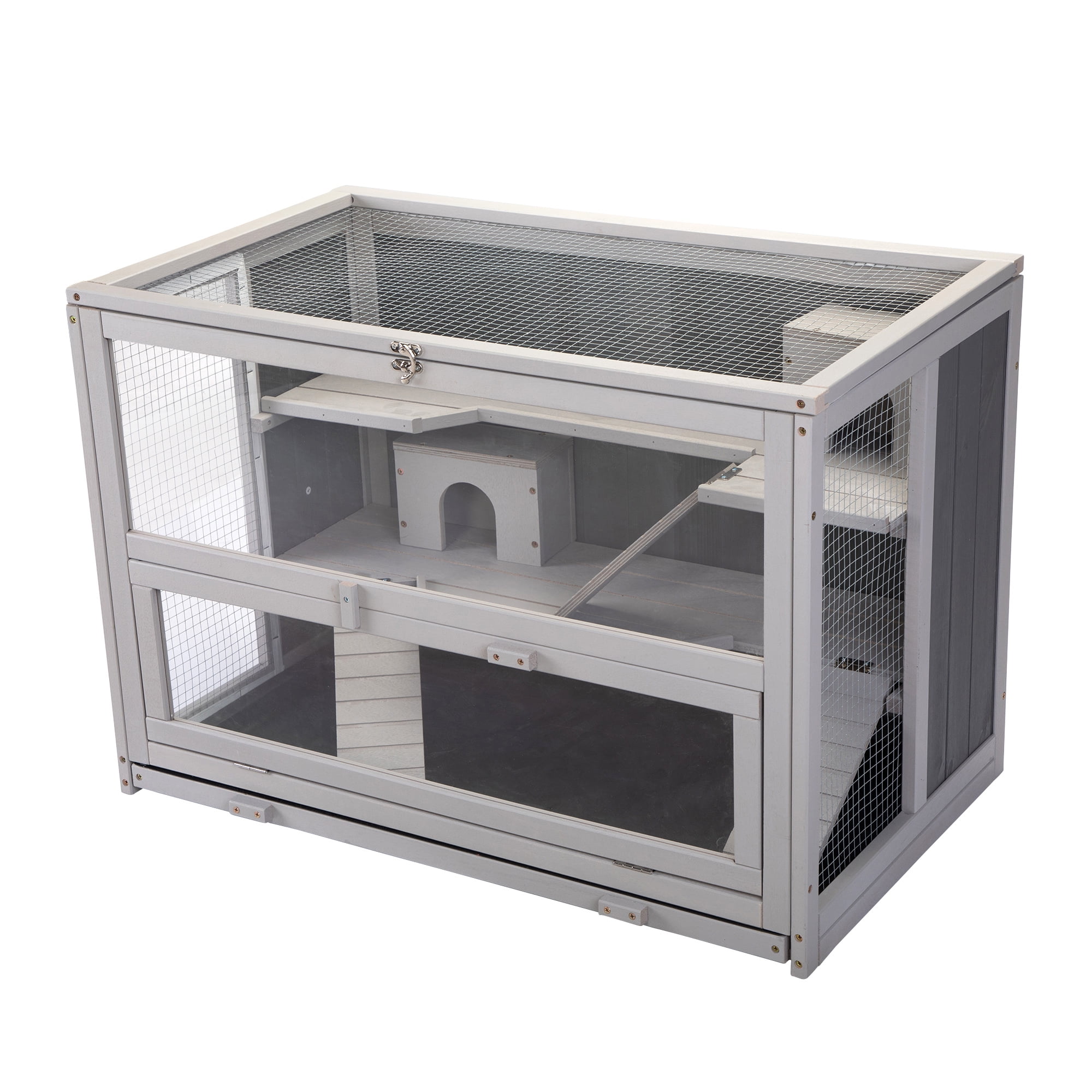 Pefilos 33" Wood Hamster Cage with Bridge, Rat House Cage-Leak Proof Plastic Tray Guinea Pig Hutch, Light Beige Pefilos 33" Wood Hamster Cage with Bridge, Rat House Cage-Leak Proof Plastic Tray Guinea Pig Hutch, Light Beige