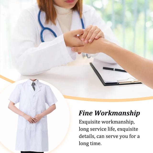 Laboratory Coat Buttons Multi Pocket Short Sleeve Pet Shop School Factory Work Clothes Internship Section Beautician Use Short Sleeve 3XL