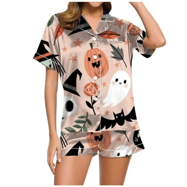 Fgnfyis Ensemble de Pyjama Décontracté Imprimé et Short pour Femmes Pyjama d'Halloween Femmes Rose_004 S