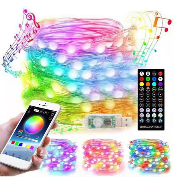 Inteprter Luces de árbol de Navidad 100LED Controlado por aplicación Tira de luces de Navidad Luces de cadena de Bluetooth Luz de cadena de alambre de Iluminación y accesorios color 100LED Inteprter HA042456-01