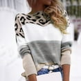 thumbnail image 2 of Bibifish Womens Sweaters Leopard Print Color Block Sweaters Autumn Winter Long Sleeved Crewneck Knitted Pullover Tops For Ladies, 2 of 9