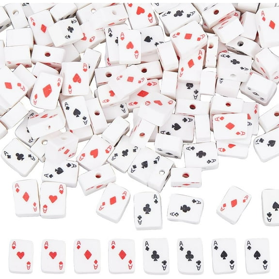 200Pcs Polymer Clay Bead Playing Card Beads Bulk Poker Loose Beads Rectangle Handmade Clay Beads