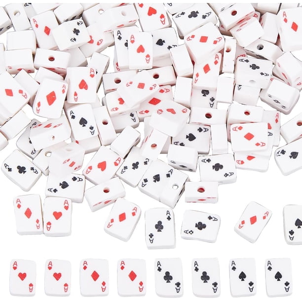 200 cuentas de arcilla polimérica para naipes, cuentas sueltas de póker rectangulares hechas a mano, cuentas de arcilla blanca con estampado.