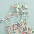 thumbnail image 4 of StylesILove Baby Toddler Girls Floral Print Smocked Tiered Sleeveless Dress & Headband 2pcs Summer Ruffle Sundress Outfit (Green, 3-4 Years), 4 of 7
