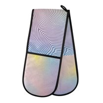 Yayeee Double Oven Mitt Kitchen Heat Resistant Baking 35" x7" Quilted Glove, Pink Wavy Striped