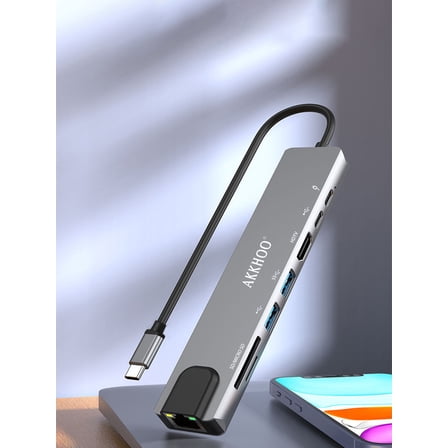 8-in-1 USB C Docking Station with SD/TF Card Reader, PD 100W Fast Charging, 4K HDTV HDMI, 5Gbps High-Speed Data Transfer, Mini Portable for Laptop & Phone