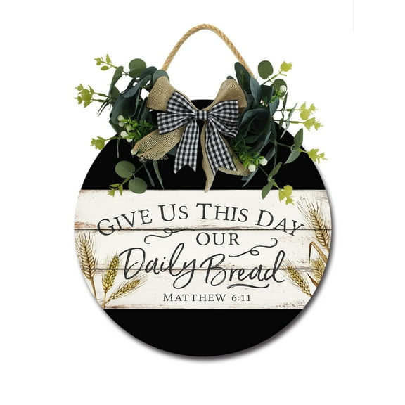 Home Decor Signs Give Us This Day Our Daily Bread Rustic Wooden Wall Art Signs Farmhouse Entryway Signs for Bedroom Living Room Decor, 11 x 11 Inch