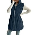 thumbnail image 6 of Women's Sleeveless Plush Vest, Mid Length Hooded Jacket with Zip Front, Soft Pile Fleece Outerwear, Embossed Pattern Casual Coat, Cozy Fall Winter Seasonal Layer Navy L, 6 of 9