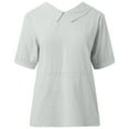 thumbnail image 4 of vigerkar Cotton Linen Top for Women Summer Collared Blouses Casual Short Sleeve Going Out Tops 2025 Blouses Light Gray, XL, 4 of 4