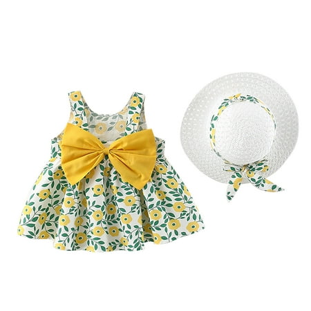 

DNDKILG Newborn Infant Baby Summer Rainbow Dress for Girls Sleeveless Dresses Sundress Yellow 0-24M