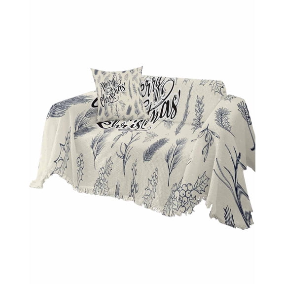 Navy Blue Christmas Sofa Couch Covers for Dogs, Washable Sectional Couch Slipcovers for Loveseat with Tassels, Xmas Botanical Rustic Non Slip Sofa Throw Cover Blanket L 71''x102''