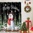 thumbnail image 5 of Extra Long Shower Curtain 72x96 Inch, Black Christmas Snowman Shower Curtain Waterproof Bathroom Decor, Xmas Tree Snowflake Merry Christmas Fabric Bath Curtain Set Accessories with Hooks, 5 of 8