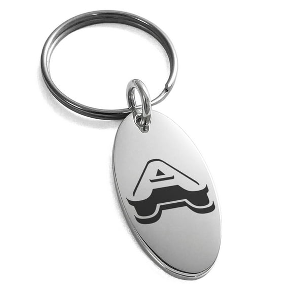 Tioneer Stainless Steel Letter A Initial 3D Monogram Engraved Small Oval Charm Keychain Keyring