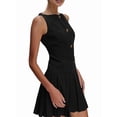 thumbnail image 3 of Women Sleeveless Business Work Office Mini Dress Sleeveless Button Formal Short Pleated Dress Black S, 3 of 9