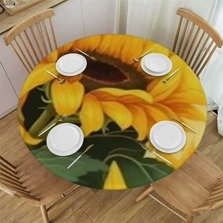 

Sheronv Sunflowers Round Tablecloth Stain Resistant & Washable for Indoor Outdoor Kitchen Dining Wedding Parties - 100% Polyester Fiber Farmhouse Style - Great for Home Parties Holiday Dinner 54 -58
