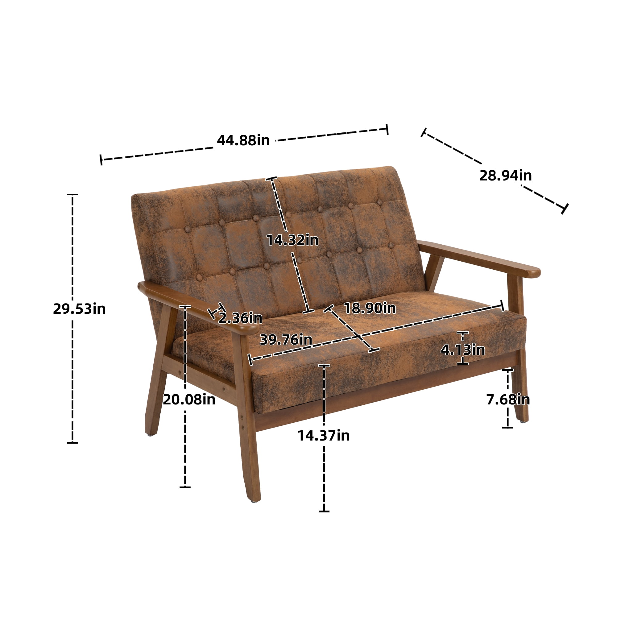 Miniyam Mid Century Modern Loveseat,2-Seat Microsuede Fabric Upholstered,Reading Couch,Accent Sofa,Coffee