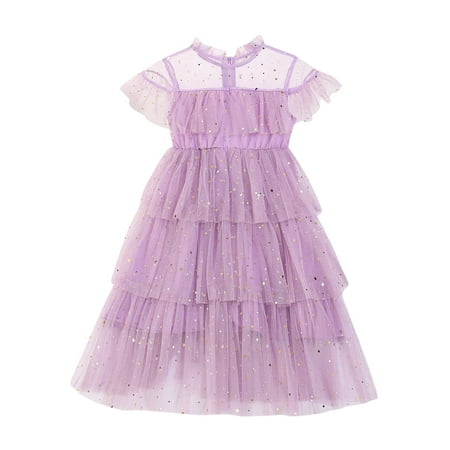 

Toddler Girls Fly Sleeve Star Moon Paillette Princess Dress Dance Party Ruffles Dresses Clothes for 8-9 Years