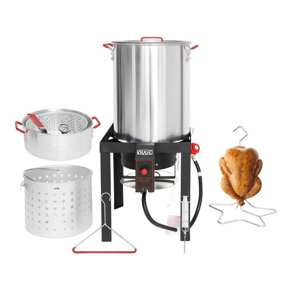 Gexandy 30QT Turkey Fryer & 10QT Fish Fryer Combo Kit with CSA Approved 50,000BTU Burner with Auto Ignition System and 10PSI Regulator