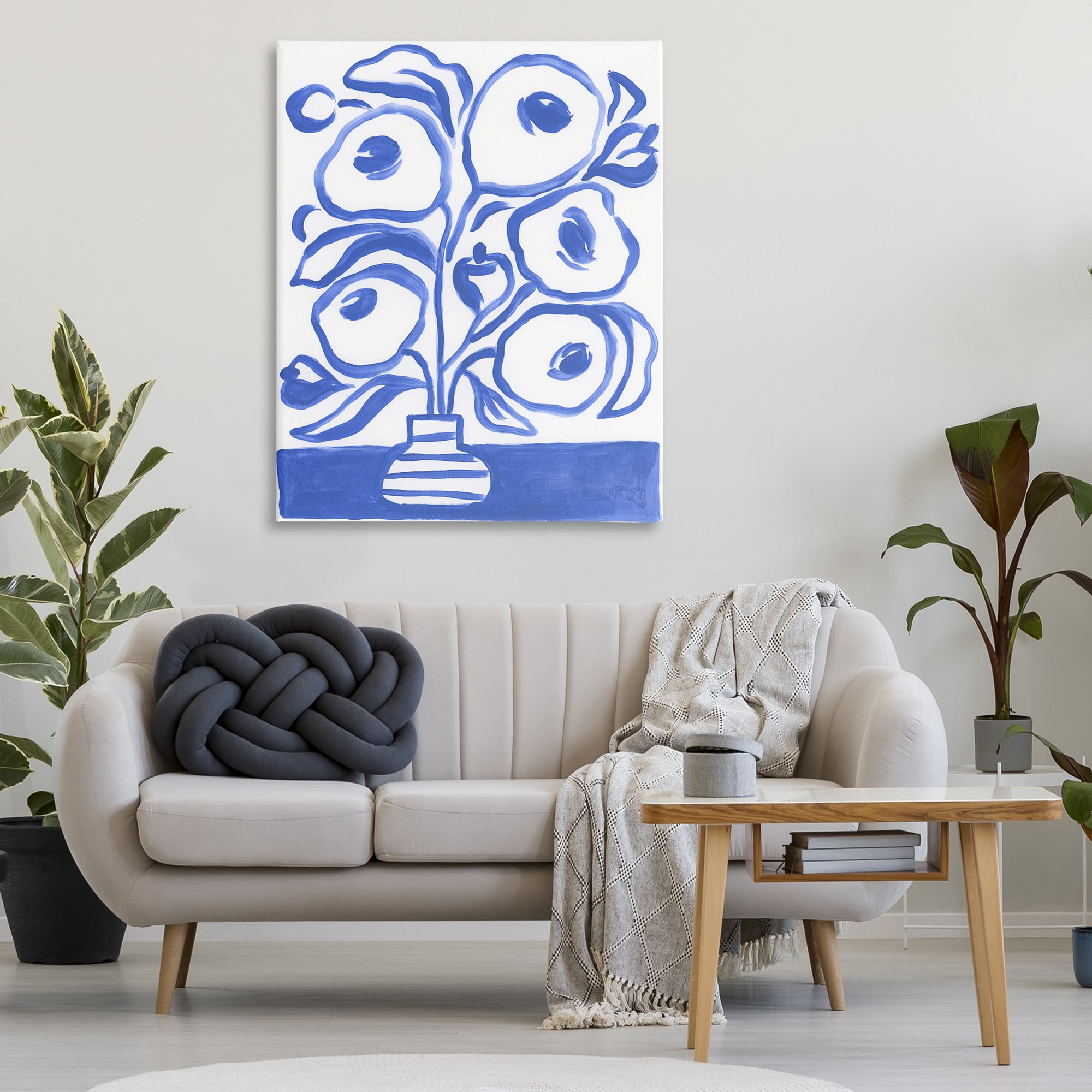 Stupell Industries Modern Blue Vase Botanical & Floral Painting Gallery Wrapped Canvas Art Print Wall Art, 36 x 48