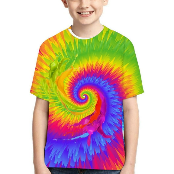Unisex Infant Baby Crew Neck T-Shirt 4-16Years Digital Printing Fashion Children's Seven Color Pigment Summer Loose Children's Short-sleeved T-shirt Boys Short-sleeved Tees Shirts for Boys Girls
