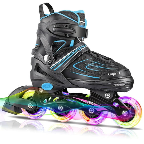 Kaqinu Patines en línea ajustables Patines en línea para exteriores con ruedas iluminadoras completas para mujeres, niños, niñas y niños (azul M)