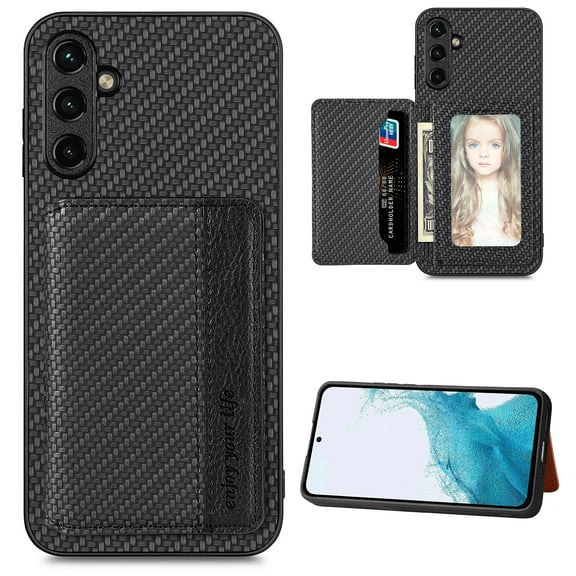 Feishell Back Flip Wallet Case for Samsung Galaxy A25 5G,Drop Protection Luxury PU Leather Magnetic Closure RFID Blocking Card Slots Flip Kickstand Support Car Mount Phone Case for Women Men,Black