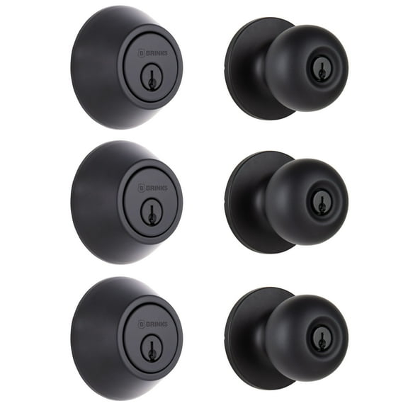 Brinks Matte Black Transitional Keyed Entry Doorknob & Deadbolt Triple Combo