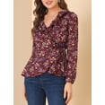 thumbnail image 6 of Allegra K Women's Ruffle V-Neck Blouse Floral Self Tie Wrap Peplum Top, 6 of 7