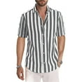 thumbnail image 3 of Mens Stripe Shirt Lapel Short Sleeve Dress Shirt Button-down Loose Blouse Tops, 3 of 4