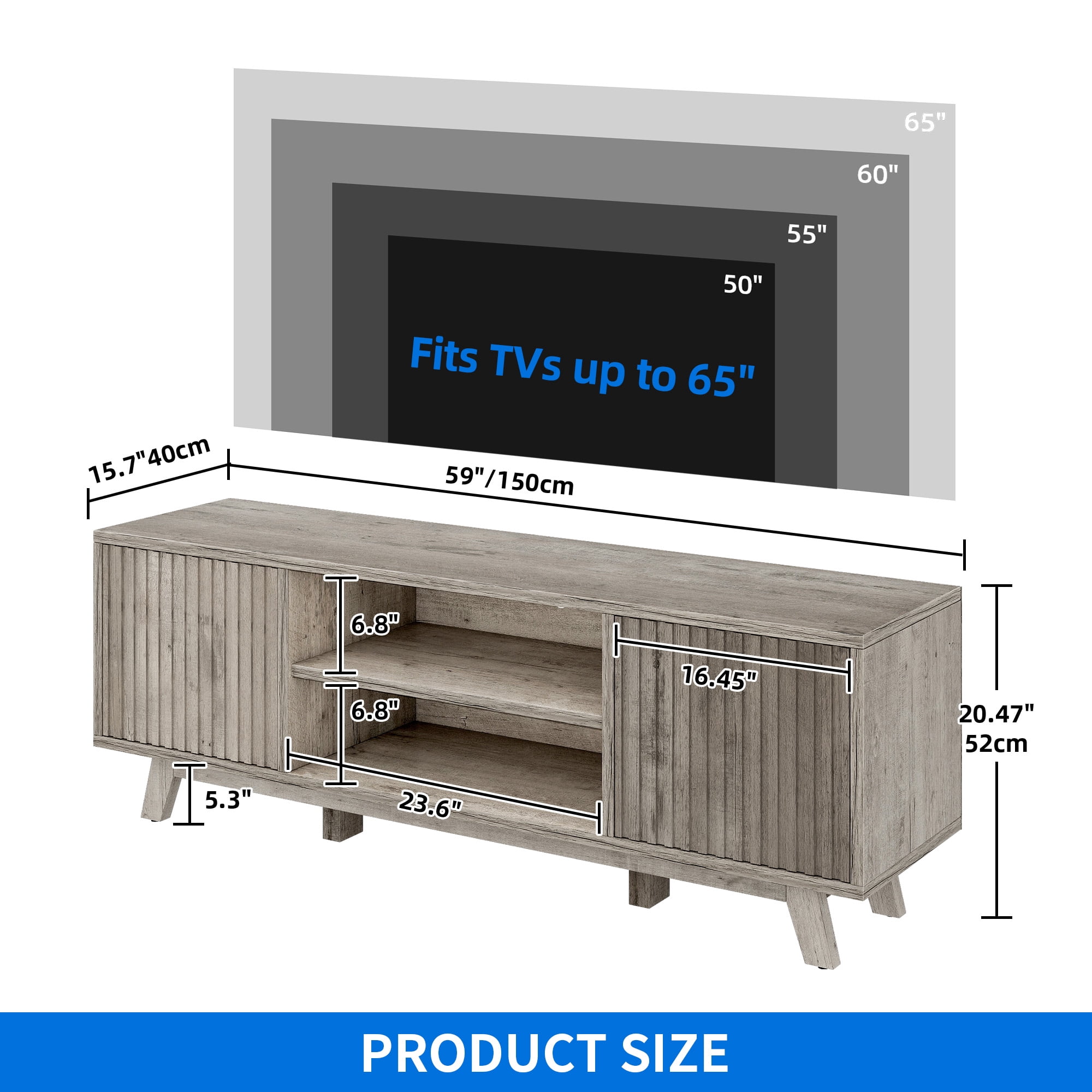 Uforic LED TV Stand for TVs up to 65 inch, TV Entertainment Center Cabinet for Living Room, Gray
