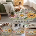 thumbnail image 5 of Round Rug 7Ft Washable Non-Slip, Vintage Daisy Floral Circle Area Rugs for Living Room Bedroom, Spring Flowers Botanical Leaves Checkered Wooden Indoor Floor Mats Carpet Runner for Home Decor, 5 of 8