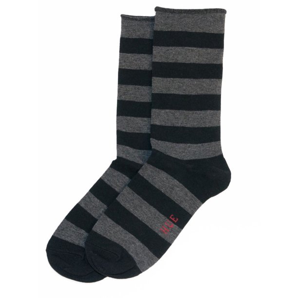 Hue Hue Women's Jeans Crew Socks, Black Stripe, Medium