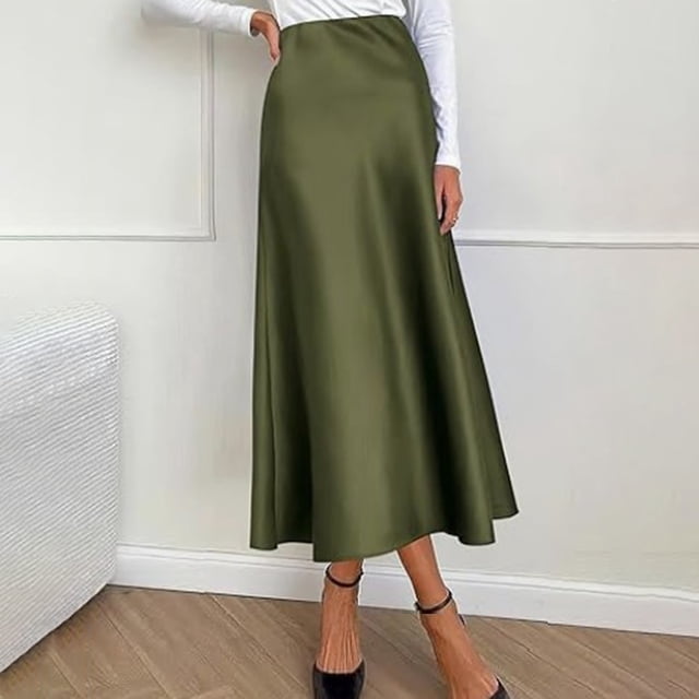 SHIXIAOO Jupe Élégante Taille Haute pour Femmes Robe Satin Unie Élégante Jupe à Taille Élastique Jupes Longues pour Femmes Taille Élastique Jupe à Carreaux Grande Taille Extensible