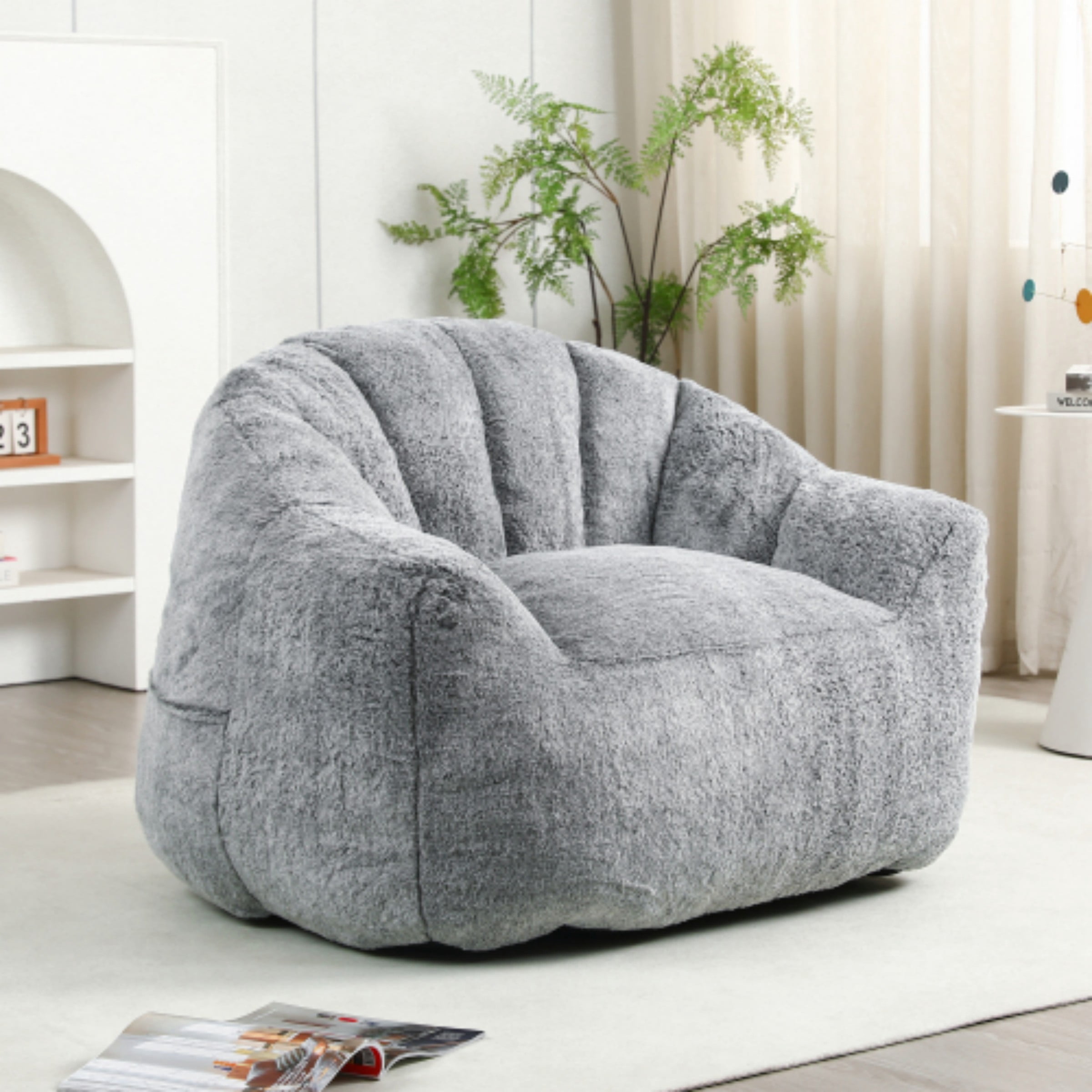 Bean Bag Chair for Adults, Memory Foam Bean Bag Sofa with Armrests, Comfy Lazy Floor Chair for Living Room Bedroom Reading, Dark Gray
