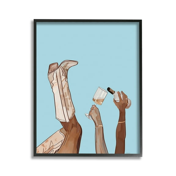 Stupell Industries Cowgirl Pouring Wine Food & Beverage Painting Black Framed Art Print Wall Art, 11 x 14