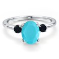 thumbnail image 3 of Gem Stone King 14K White Gold Green Turquoise and Black Onyx Engagement Ring for Women | 1.70 Cttw | Oval 9X7MM | Gemstone Birthstone | Size 5, 3 of 6