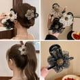 thumbnail image 2 of Pinza para el pelo de malla con girasoles para mujer, accesorio para coleta, de plástico, 8 cm, multicolor (blanco, negro, marrón), elegante diseño floral para uso diario y ocasiones especiales., 2 of 5