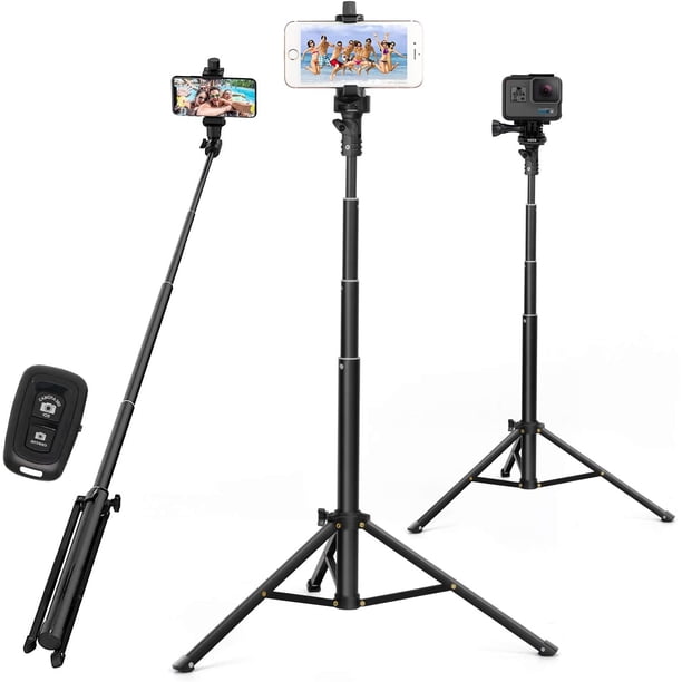 Trípode de 132cm Selfie Stick con Control Remoto Bluetooth para iPhone y Android, Soporte para Cámara GoPro, Monopie Portátil, Trípode de Viaje Ligero