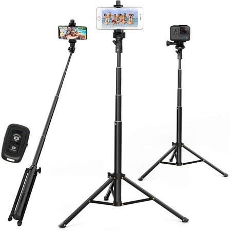 132cm Tripod Selfie Stick with Bluetooth Remote for iPhone and Android, GoPro Camera Mount, Portable Monopod, Lightweight Travel Tripod