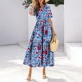 thumbnail image 5 of Tnhcen Women's Bohemian Casual Short Puff Sleeve V - Neck Floral Print Drawstring Waist Pocket Dress 4 - Way Stretch Plus Size S - 2XL Summer Beach Maxi Dress, 5 of 7