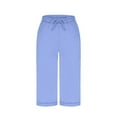 thumbnail image 6 of Htigea Clearance Womens Capri Yoga Pants Loose Workout Joggers Drawstring Sweatpants Lounge Pajama Capris Pants with Pockets under 10 Light Blue,S, 6 of 7