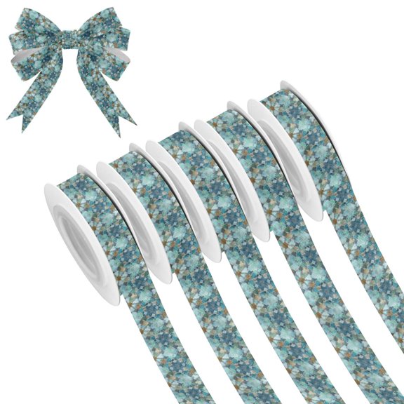 5 Rolls Christmas Ribbon 1.5 inch Wide Decorative Ribbon for Gift Wrapping and Holiday Decorations Intricate Blue Block Pattern