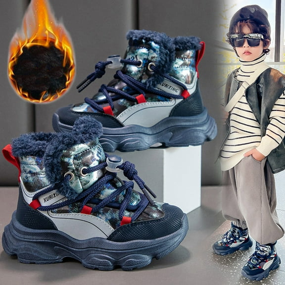 THDHVS Toddler Snow Boots,Winter Boots for Boys,Boys' Shoes Kid's Thickened Sports Boots Breathable Fall and Winter Outdoor Warm Snow Boots for Middle and Large Kid Blue 5-5.5 Years