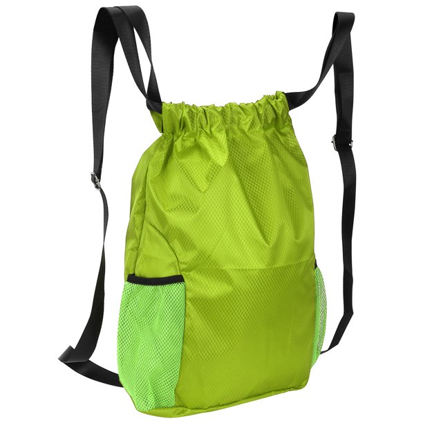 Bolsa de almacenamiento de viaje gruesa con cordón de fibra de poliéster, mochila impermeable, verde fluorescente