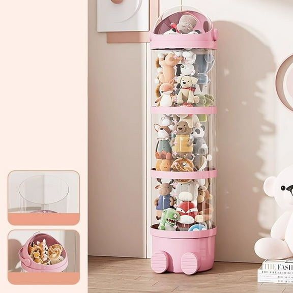 Gnmfd Vertical Toy Storage Tube for Stuffed Animals & Plush Toys, Transparent Bucket Organizer, Efficient Space-Saving Design for Bedroom & Playroom, Whimsical Storage Solution