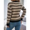 thumbnail image 3 of Women'S 2025 Fall Winter Color Block Striped Sweater Crew Neck Sweaters Casual Loose Knit Sweater Black S, 3 of 7